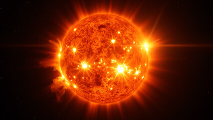 Obraz premium Close-up sun planet on a dark background.