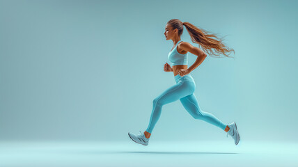 Dynamic Side Profile of a Woman Running in Modern Fitness Wear, Sunlit Room with Motion Blur Effect
