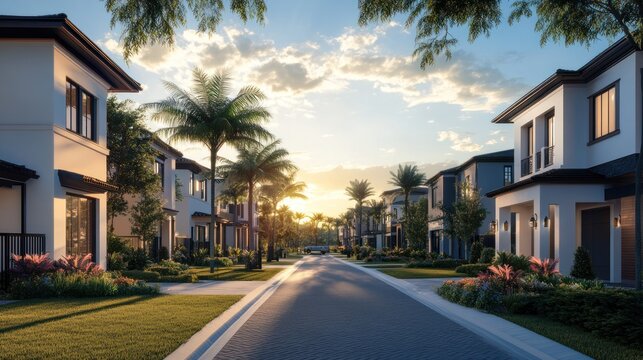 Luxury home exterior in a gated community - Focusing on luxury homes within gated communities, emphasizing security, exclusivity, and the cohesive aesthetic of high-end neighborhood living.