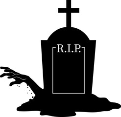 Halloween Hand From Grave Black Silhouette. Vector Hand Drawn Illustration Isolated On Transparent Background