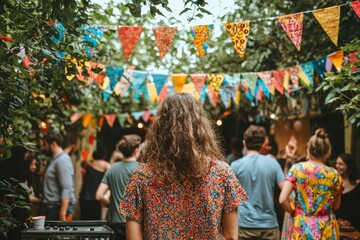 Woman with Long Hair Wearing Floral Dress at Outdoor Gathering
