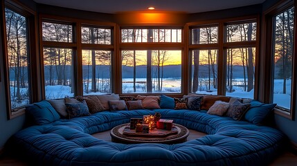 Cozy Winter Evening View Through a Serene Window