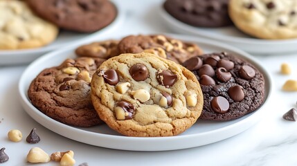Obraz premium a plate of chocolate chip cookies