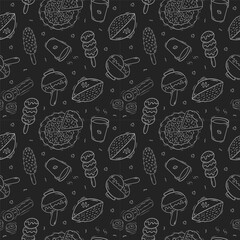 food pattern. doodle food pattern. seamless pattern of food and beverage. hand drawn food pattern background