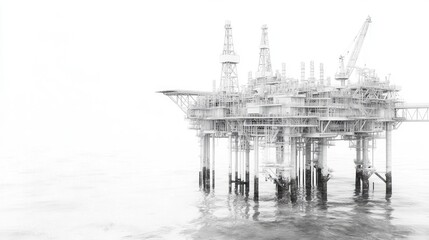 A detailed 3D wireframe of an offshore oil rig, featuring the drilling mechanism with exposed internal layers, showcasing the rig's engineering and structure.