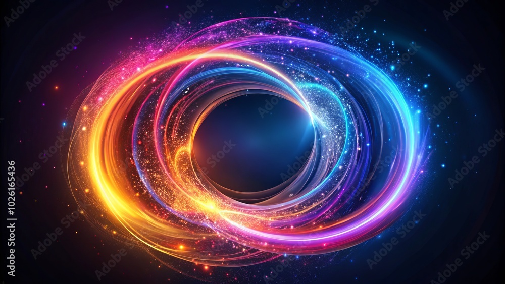 Poster a captivating background featuring a long exposure double circle design, showcasing abstract particl