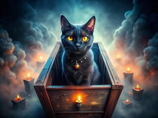 Vampire Cat in Coffin - Double Exposure Art for Halloween and Fantasy Themes