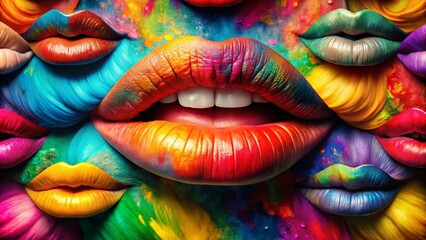 Vibrant Aerial Photography of Colorful Lips with Abstract Background for Creative Art Projects