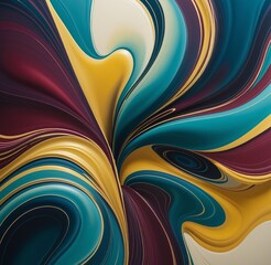 Abstract Fluid Composition with MidnightBlue, Cyan, Maroon, Gold, and Goldenrod Overlapping Shapes
