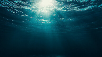 Tranquil deep ocean with soft light and shadowy depth