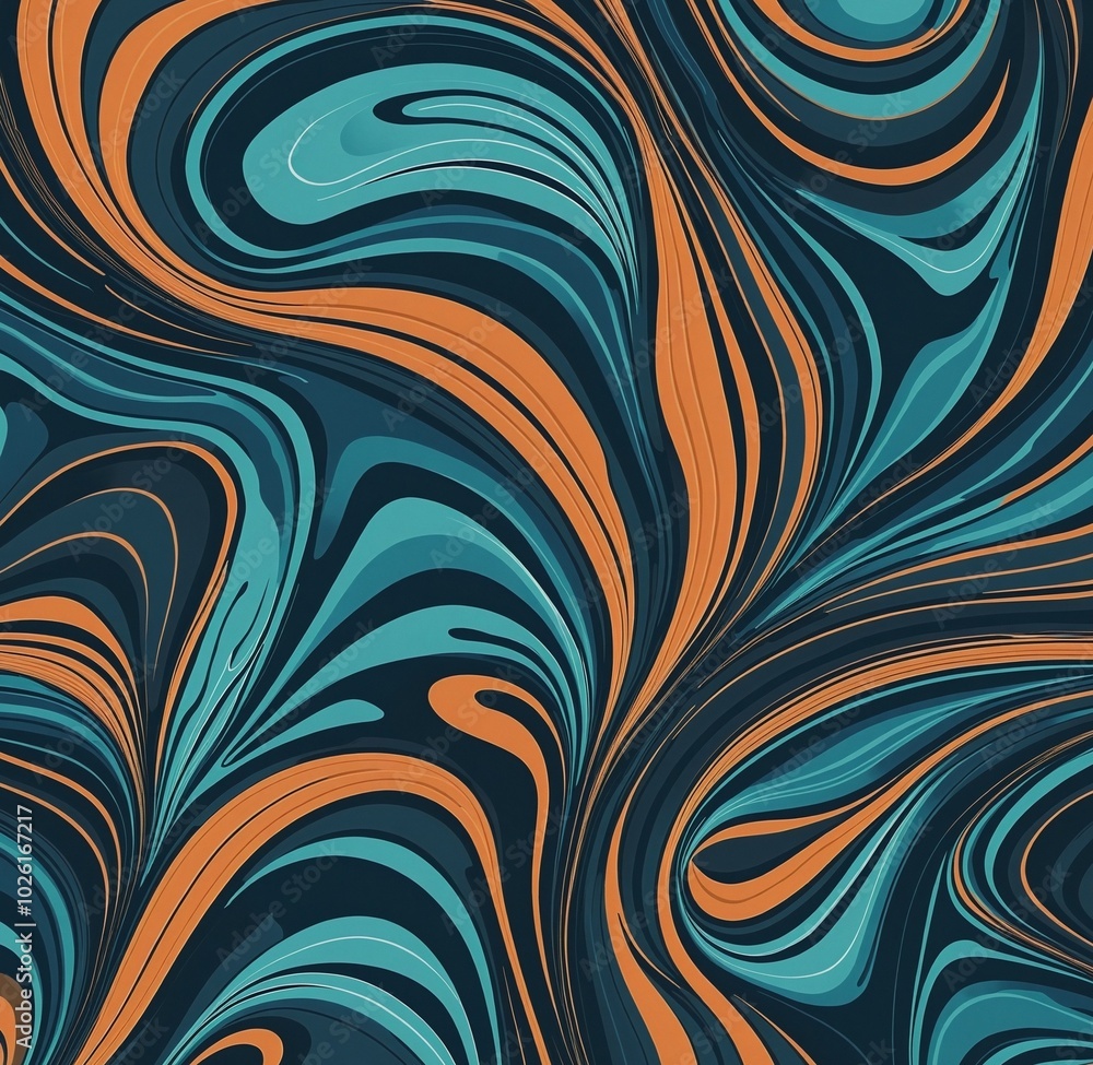 Wall mural bold abstract pattern with midnightblue, cyan, and saddlebrown organic shapes