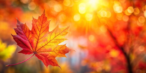 Fototapeta premium A colorful autumn maple leaf captures the essence of fall, providing a perfect backdrop for nature-themed designs and seasonal messages with ample copy space.