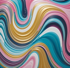 Obraz premium Glossy Abstract Wave Design with LightSteelBlue, Cyan, LightPink, Gold, and Goldenrod Shades