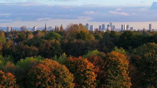 Manchester city skyline and surrounding residential areas from the vantage point of Heaton Park.