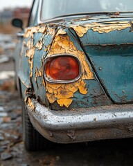 A dented car trunk with visible paint scratches, isolated on white background. 