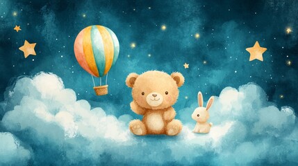 Adorable Cartoon Illustration of a Cute Character in a Magical Landscape with Vibrant Colors and Whimsical Elements for Children's Books and Decor