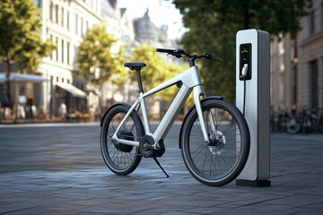 Electric Bike Charging Station in a City Setting