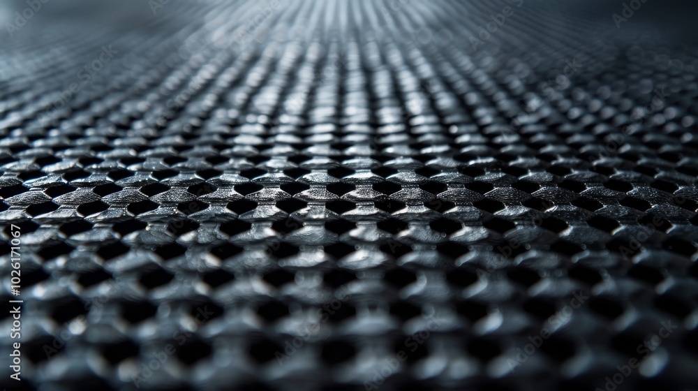 Poster textured metal surface with circular patterns reflects light in a dark setting