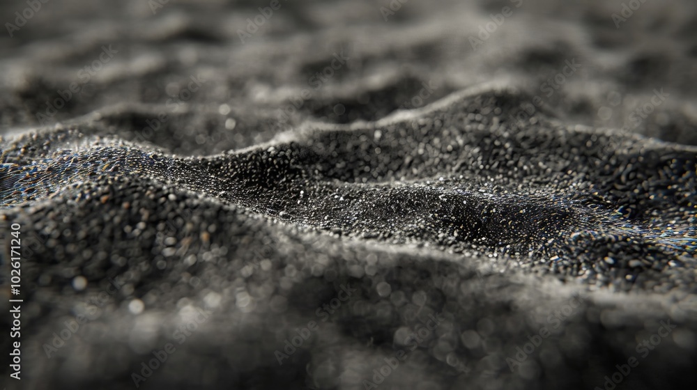 Poster textured patterns of dark sand on a beach under soft light during the late afternoon hours