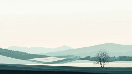 Fototapeta premium Minimalist countryside landscape - Focusing on minimalist interpretations of countryside landscapes, where simplicity 