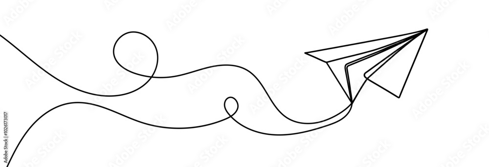Poster continuous linear drawing of paper airplane. one line drawing paper airplane. paper airplane in one 