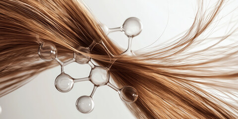 Strand of blond hair intertwined with a molecule model