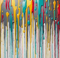 Vibrant Abstract Design with Dripping Shapes and Gray, Cyan, Gray, Gold, and Goldenrod