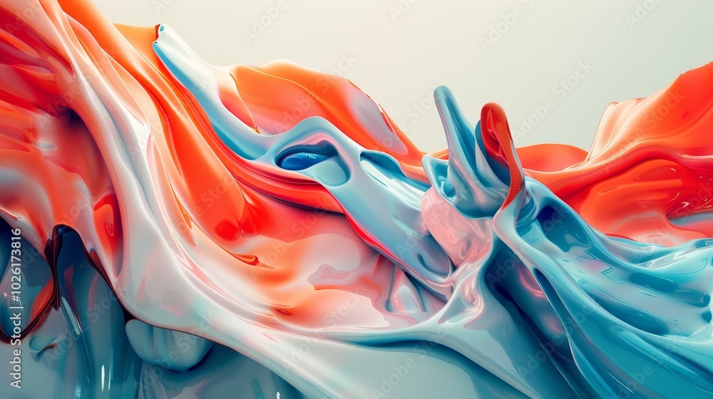 Poster abstract swirl of vibrant blue and orange paint creating a dynamic flow on a light background in an 