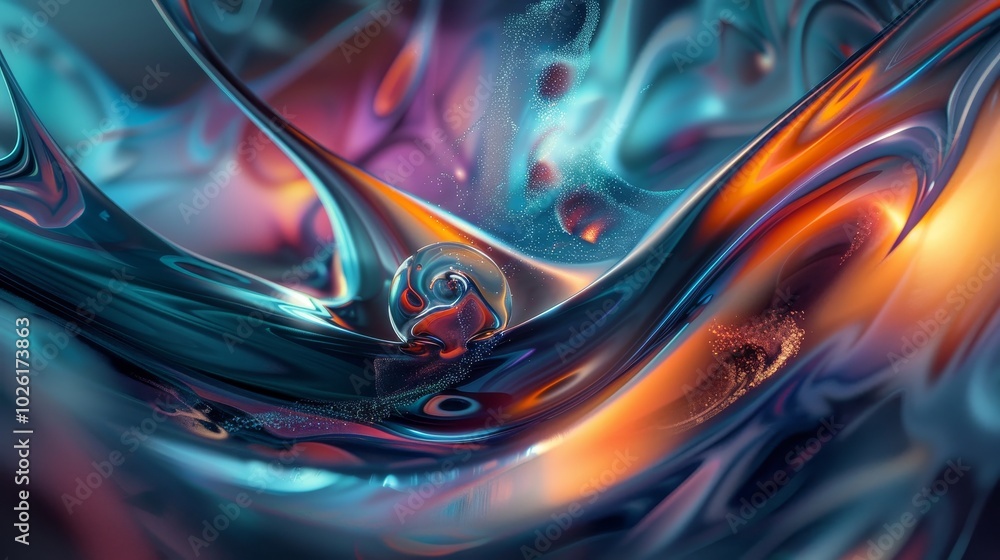 Poster colorful abstract swirls of fluid movements in a vibrant blend of hues and textures create a mesmeri