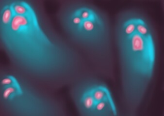 background with glowing light ghosts howling in neon blue turquoise color and pink