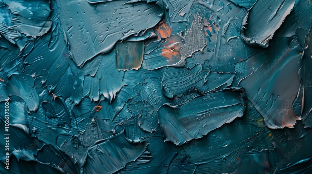 Poster unique blue textured paint surface with intricate patterns and details from a creative artwork sessi