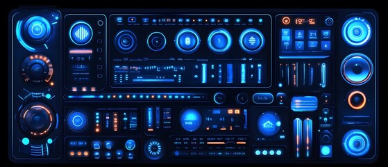 Futuristic smart home control panel of home appliances, sleek and modern digital interfaces perfect to  create product designs or as part of smart home technology advertisements to attract consumers.