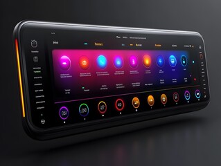 Futuristic smart home control panel of home appliances, sleek and modern digital interfaces perfect to  create product designs or as part of smart home technology advertisements to attract consumers.