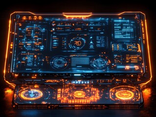 Fototapeta premium Futuristic smart home control panel of home appliances, sleek and modern digital interfaces perfect to create product designs or as part of smart home technology advertisements to attract consumers.