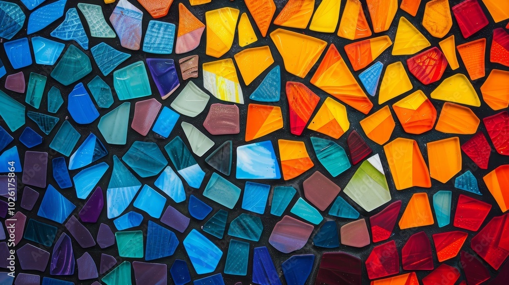 Poster vivid mosaic of colorful tiles creating an artistic design with a blend of warm and cool shades