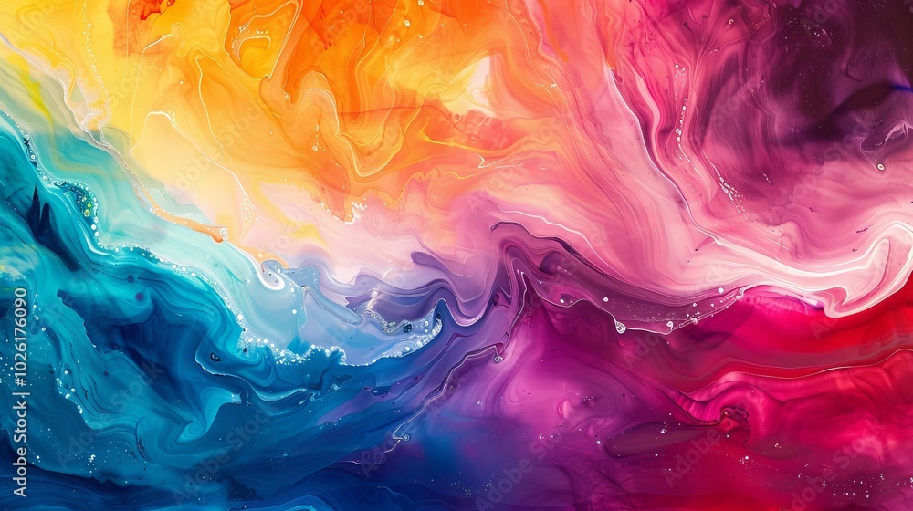 Poster vivid abstract swirl of colors blending together in a mesmerizing pattern reminiscent of a sunset ov