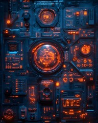 Futuristic smart home control panel of home appliances, sleek and modern digital interfaces perfect to  create product designs or as part of smart home technology advertisements to attract consumers.