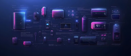 Obraz premium Futuristic smart home control panel of home appliances, sleek and modern digital interfaces perfect to create product designs or as part of smart home technology advertisements to attract consumers.