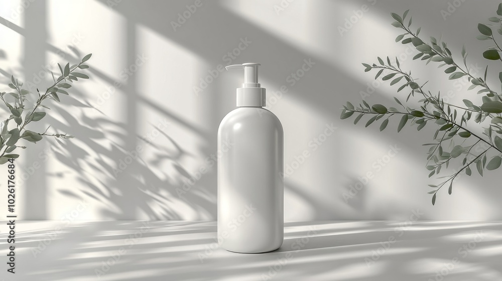 Poster a bottle of lotion sits on a table in front of a window