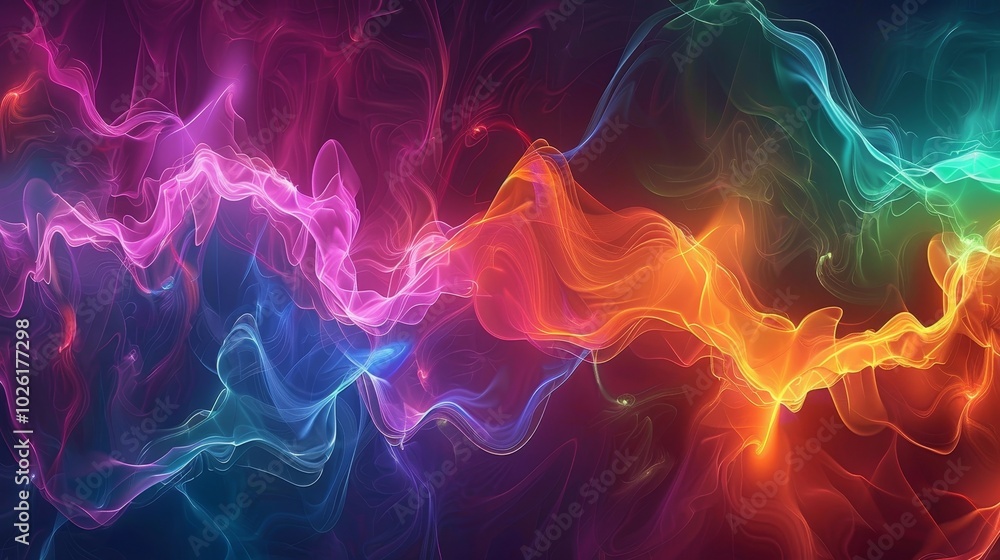 Poster colorful abstract waves of light display intricate patterns and vibrant hues in a mesmerizing artwor