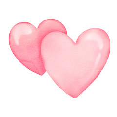 Watercolor pink heart isolated on white background. Design element for postcard, sticker, poster, badge, invitation. Valentine's Day, love, wedding. delicate pink color