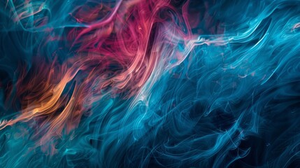 Fototapeta premium Bright abstract swirls of pink, red, and blue over a dark background create a dynamic visual in the early evening light