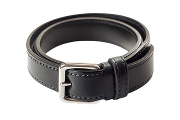traditional black trouser belt isolated on a transparent background