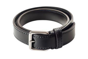 traditional black trouser belt isolated on a transparent background