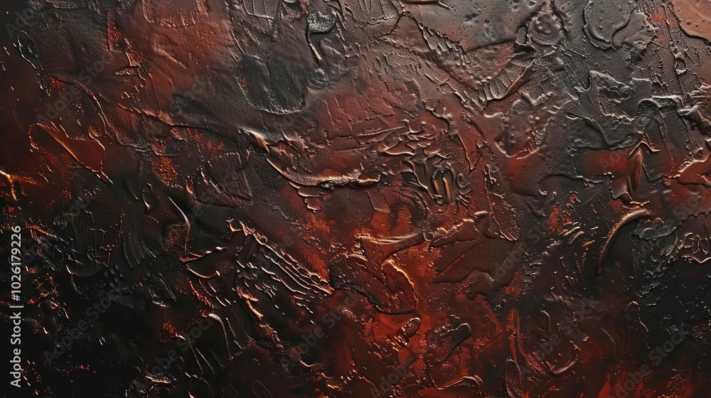 Poster abstract textured surface with deep red and black hues creating a dramatic visual effect