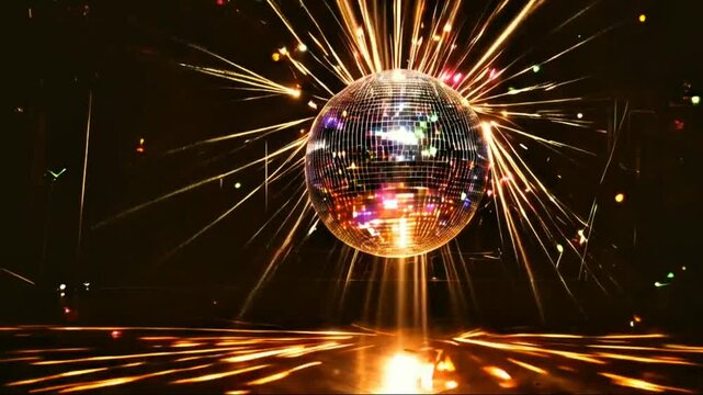 Large disco ball throwing patterns of light across a dark room