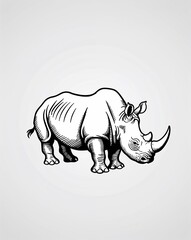 Obraz premium hand drawing Rhinoceros clipart on plain white background