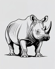 Obraz premium hand drawing Rhinoceros clipart on plain white background