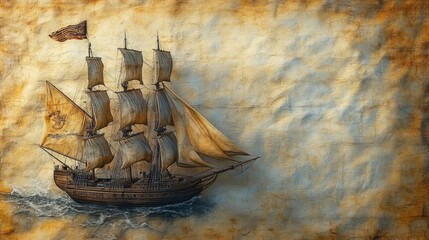 A ship’s flag with early explorer symbols isolated on white background. 