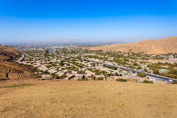 Kulob city aerial panoramic view in southern Tajikistan